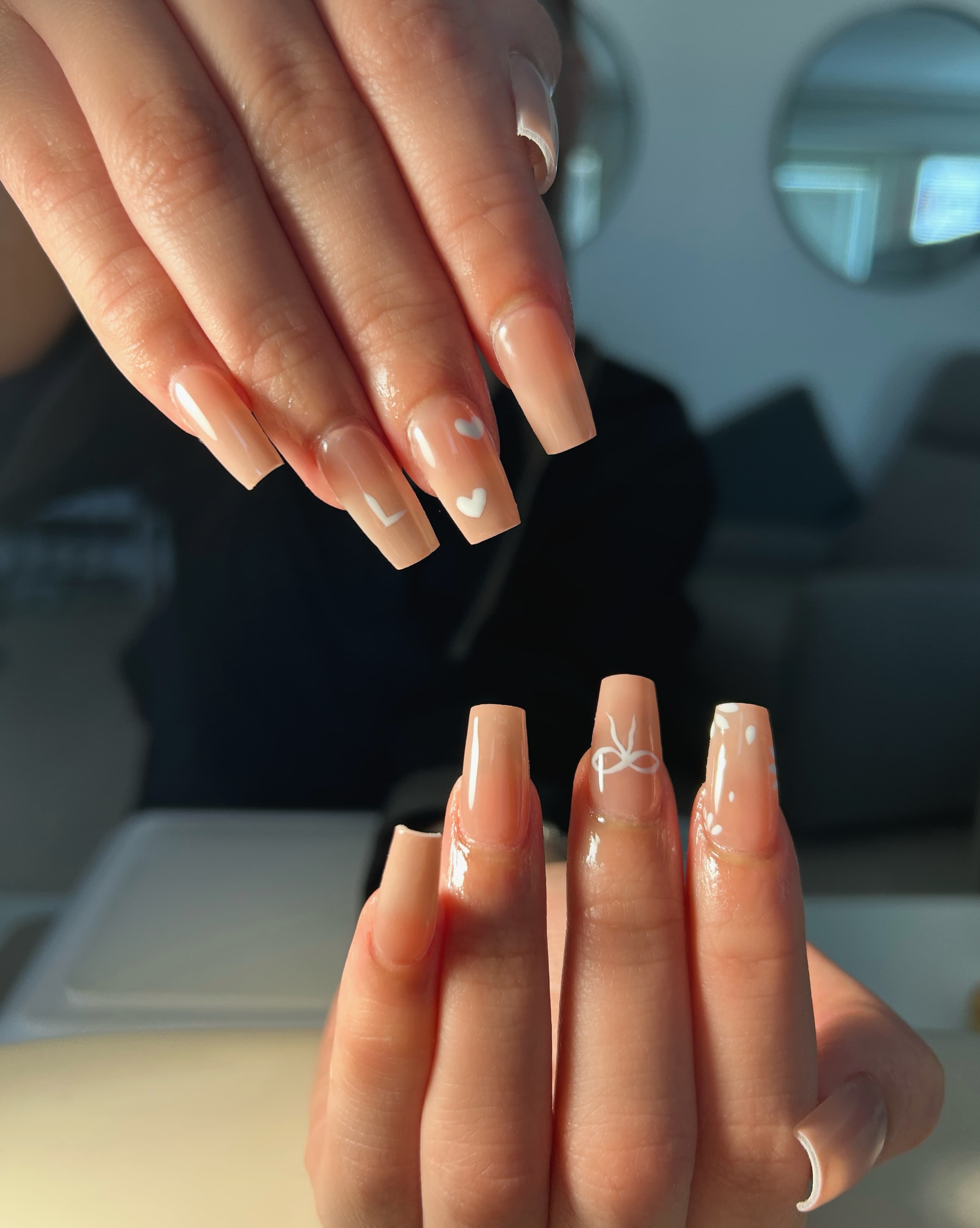 GiGi Nails Vantaa — soft nude tones, tiny white details, and a touch of sweetness