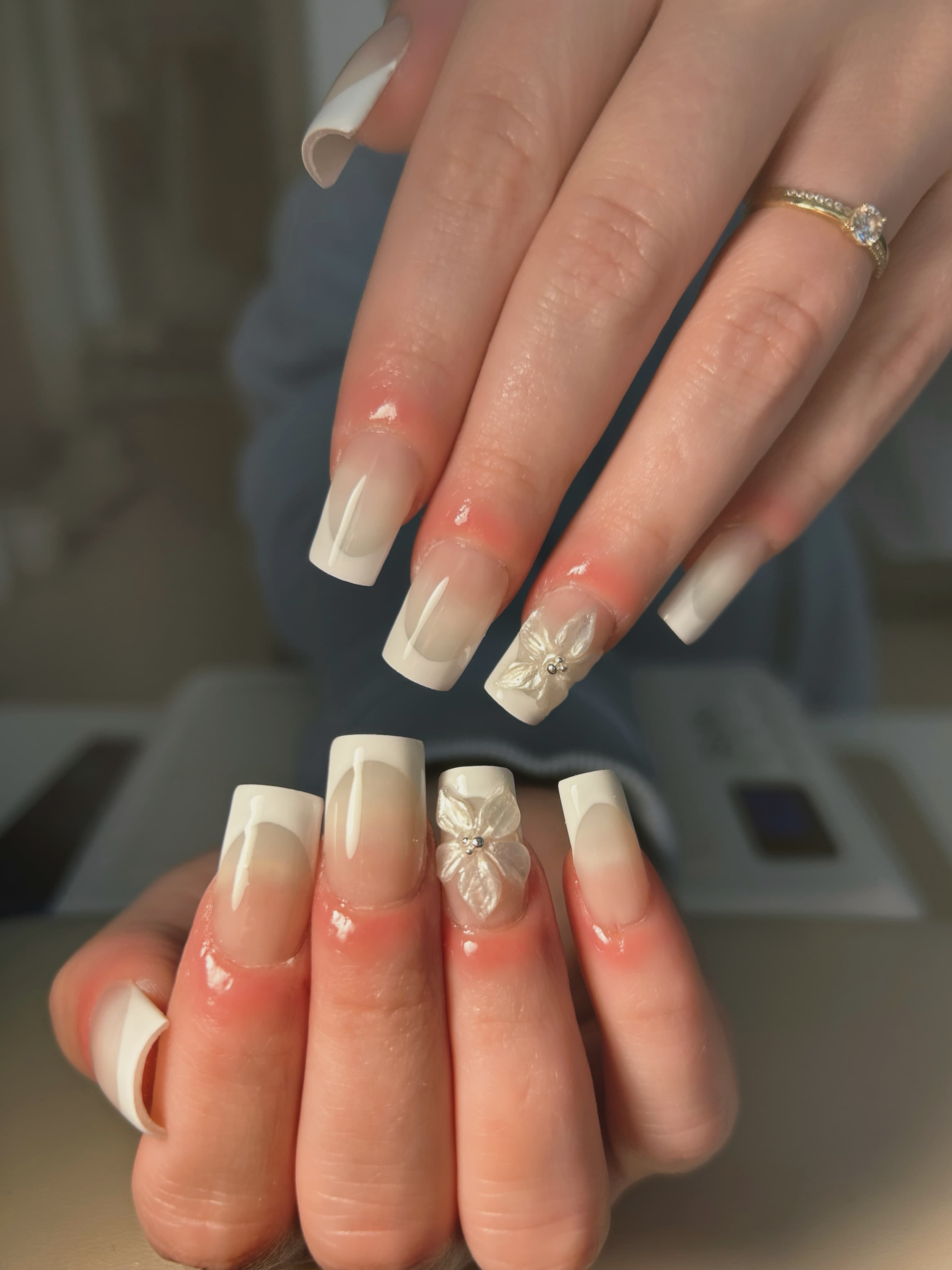 GiGi Nails Vantaa — french tips with a little 3d flower magic